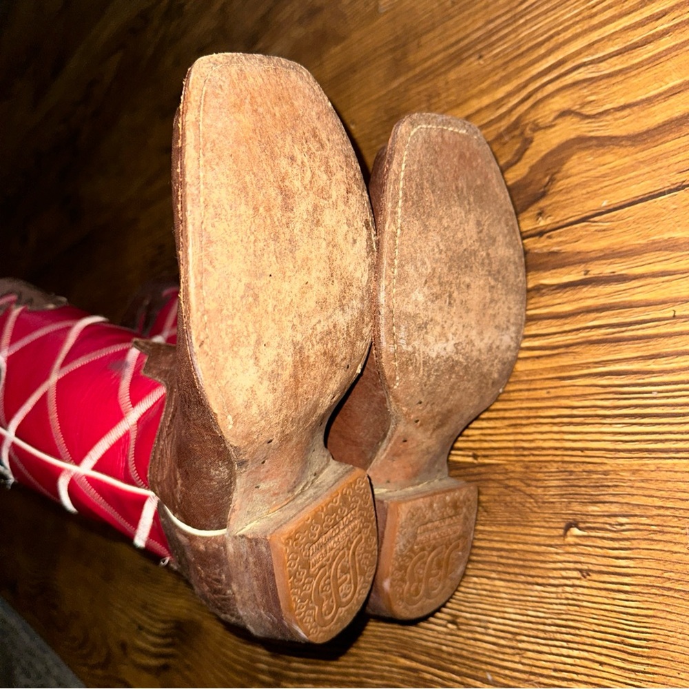 Anderson Bean Boots Youth Size 3 Square Toe Red Leather Kids Western - Picture 6 of 8